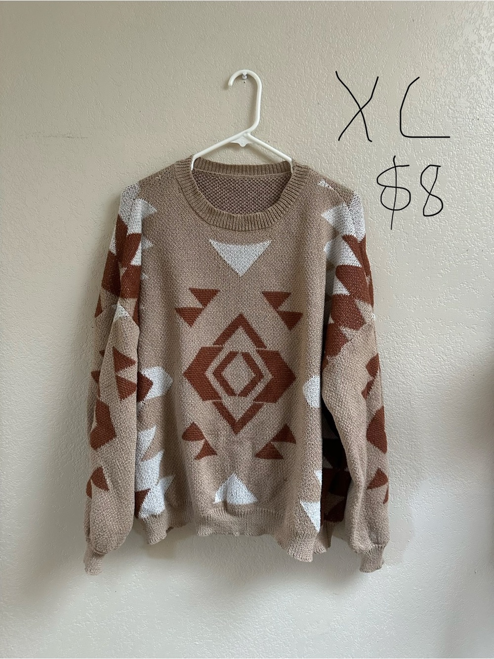 Men's Geometric Pattern Pullover Sweater - Tan/Brown